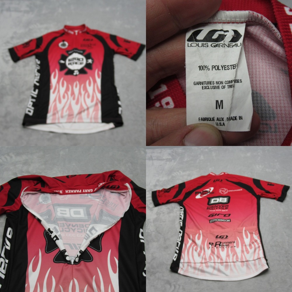 Louis Garneau Cycling Jersey Mens Medium Red Raglan Sleeve 1/2 Zip Made‎ In USA
